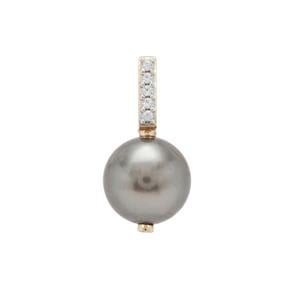 Tahitian Cultured Pearl Pendant with White Zircon in 9K Gold (13MM)