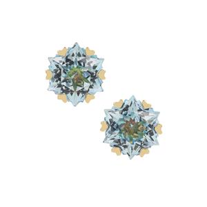 6ct Wobito Snowflake Cut Glacier Blue Topaz 9K Gold Earrings 