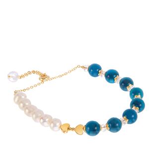 Kaori Freshwater Cultured Pearl, Blue Agate & Optic Quartz Gold Tone Sterling Silver Slider Bracelet