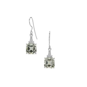 Asscher Cut Prasiolite Earrings with White Zircon in Sterling Silver 6.10cts