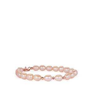 Naturally Papaya Cultured Pearl  (9mm x 7mm) Rose Gold Tone Sterling Silver Bracelet