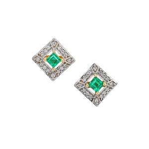 Panjshir Emerald & White Zircon 9K Gold Tomas Rae Earrings ATGW 0.50cts