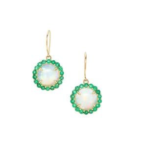 Ethiopian Opal & Zambian Emerald 9K Gold Earrings ATGW 5.50cts