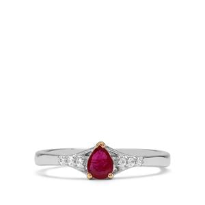 Montepuez Ruby & White Zircon Sterling Silver Ring with 18K Gold Prong ATGW 0.37cts 