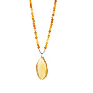 298.30cts Yellow Banded Agate Sterling Silver Necklace 