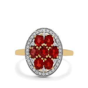 Songea Red Sapphire & White Zircon 9K Gold Ring ATGW 2cts