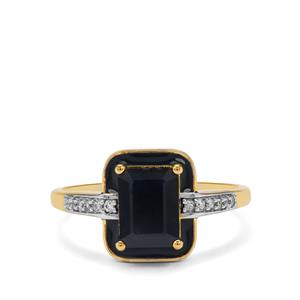 Ethiopian Blue Sapphire & White Zircon 9K Gold Ring ATGW 2.20cts