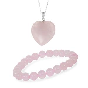 'The Inner Love' Suite of Rose Quartz - Bracelet and Necklace 104cts