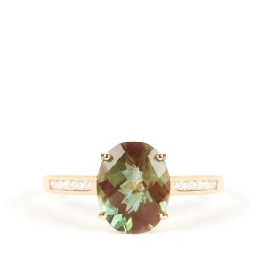 Green Andesine Ring with White Zircon in 9K Gold 2.12cts