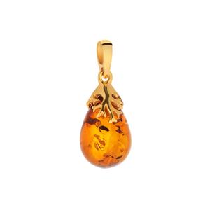Baltic Cognac Amber Gold Tone Sterling Silver Pendant  (16 x 11mm)