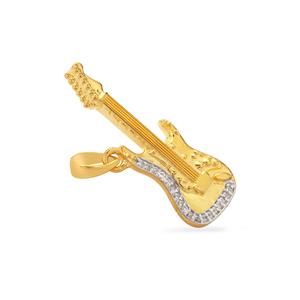 White Zircon Guitar Pendant in Gold Plated Sterling Silver 0.09ct
