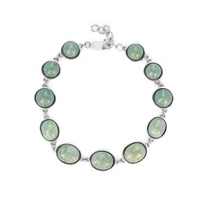 40.40ct Moss-in-Snow Burmese Jade Sterling Silver Bracelet 