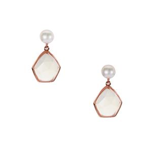 Kaori Cultured Pearl Earrings with White Onyx in Rose Tone Sterling Silver 