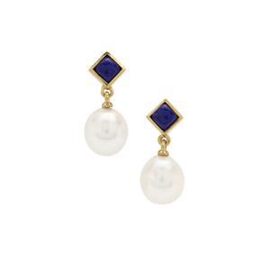 South Sea Cultured Pearl & Sar-i-Sang Lapis Lazuli Midas Earrings (9mm)