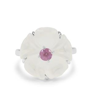 Optic Quartz, Ilakaka Hot Pink Sapphire & White Zircon Sterling Silver Carved Ring ATGW 9.15cts