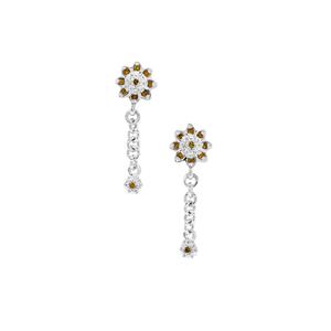 1/10ct Yellow Diamonds Sterling Silver Earrings 