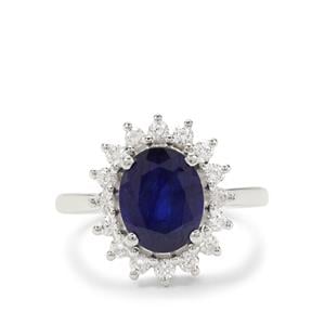 Madagascan Blue Sapphire & White Zircon Sterling Silver Ring ATGW 4.20cts (F)