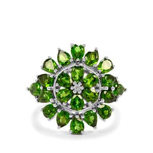 Chrome Diopside & White Zircon Sterling Silver Ring ATGW 3.70cts