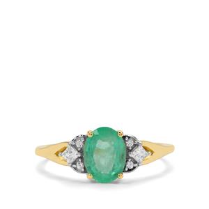 Colombian Emerald & White Zircon 9K Gold Tomas Rae Ring ATGW 1.30cts
