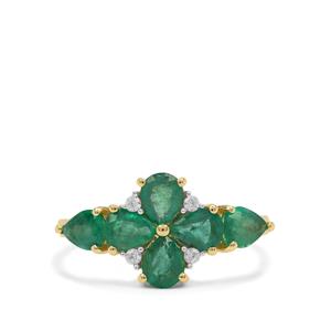 Zambian Emerald Ring with White Zircon in 9K Gold 1.70cts