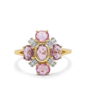 Rose Cut Pink, Purple Sapphire & White Zircon 9K Gold Ring ATGW 1.75cts