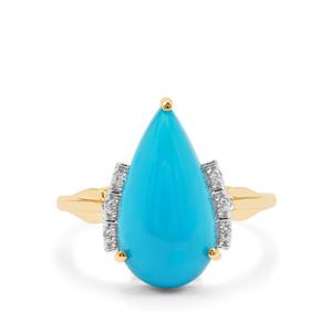 Sleeping Beauty Turquoise Ring with White Zircon in 9K Gold 4.95cts