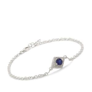 Madagascan Blue Sapphire & White Zircon Sterling Silver Bracelet ATGW 1ct (F)