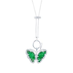 Type A Green Jadeite & White Zircon Sterling Silver Butterfly Slider Necklace 