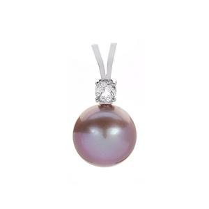 Edison Cultured Pearl (12mm) & White Topaz Rhodium Plated Sterling Silver Pendant 