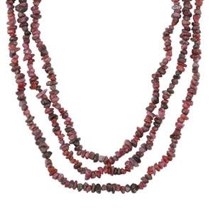 Ruby Nugget Bead 3 line Necklace in Sterling Silver 350cts