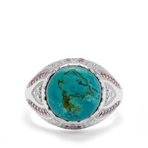 Congo Chrysocolla & Nigerian Pink Sapphire Sterling Silver Ring ATGW 5.45cts
