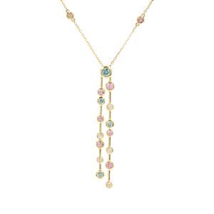 White, Blue Lagoon Diamonds & Pink Sapphire 9K Gold Tomas Rae Necklace ATGW 0.65ct