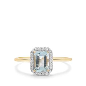 Pedra Azul Aquamarine & White Zircon 9K Gold Ring ATGW 1ct