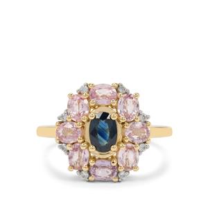 Madagascan Blue, Pink Sapphire & White Zircon 9K Gold Ring ATGW 2.60cts