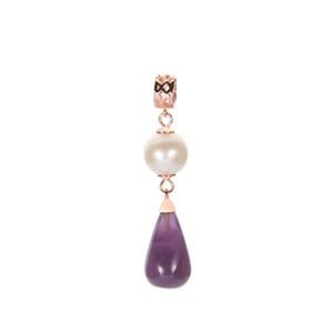Zambian Amethyst Pendant with Kaori Cultured Pearl in Rose Gold Tone Sterling Silver