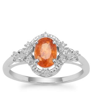 Mandarin Garnet Ring with White Zircon in Sterling Silver 1.22cts