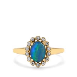 Crystal Opal on Ironstone & White Zircon 9K Gold Ring ATGW 1.25cts