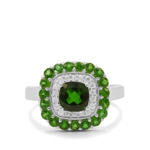 Chrome Diopside & White Zircon Sterling Silver Ring ATGW 2.29cts