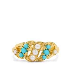 Sleeping Beauty Turquoise Ring with South Sea Cultured Pearl in Gold Plated Sterling Silver 