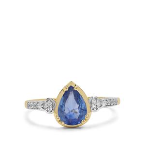 Ceylon Blue Sapphire & White Zircon 9K Gold Tomas Rae Ring ATGW 1.40cts