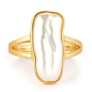 Biwa Freshwater Cultured Pearl Gold Tone Sterling Silver Ring (17 x 7mm)