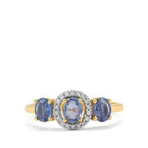 Ceylon Blue Sapphire & Diamond 9K Gold Ring ATGW 1.20cts