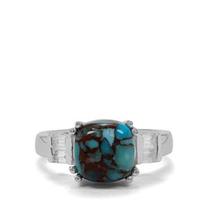 Egyptian Turquoise & White Zircon Sterling Silver Ring ATGW 3.79cts