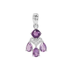 Amethyst Pendant with White Zircon in Sterling Silver 1.66cts