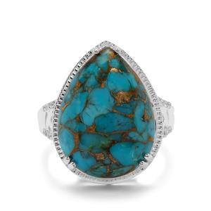 Copper Mojave Turquoise & White Zircon Sterling Silver Ring ATGW 12.75cts