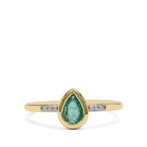 Zambian Emerald & White Zircon 9K Gold Ring ATGW 0.65ct