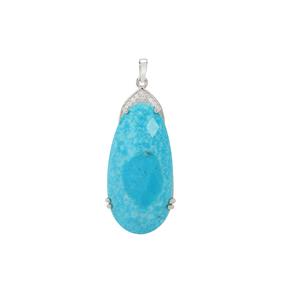 Cochise Turquoise & White Zircon Sterling Silver Pendant ATGW 34.65cts