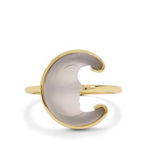 3.45ct Lehrer Man in the Moon White Chalcedony 9K Gold Ring 