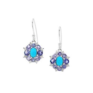 Sleeping Beauty Turquoise, Tanzanite & White Zircon Sterling Silver Earrings ATGW 3.35cts