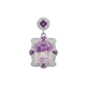 Moroccan, Rose De France Amethyst Pendant with White Zircon in Sterling Silver 3.65cts